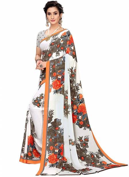 White And Orange Colour New Latest Designer Regular Wear Renial Saree Collection 1010